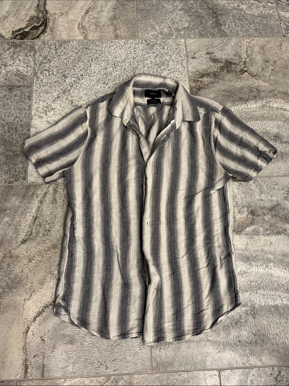 Vince Men's Short-Sleeve Button-Down Shirt - Gray & White Stripes
